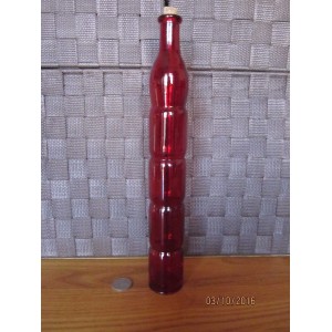 Decorative glass bottle cork stopper tinted red indented banded design 11.5"   273398173508
